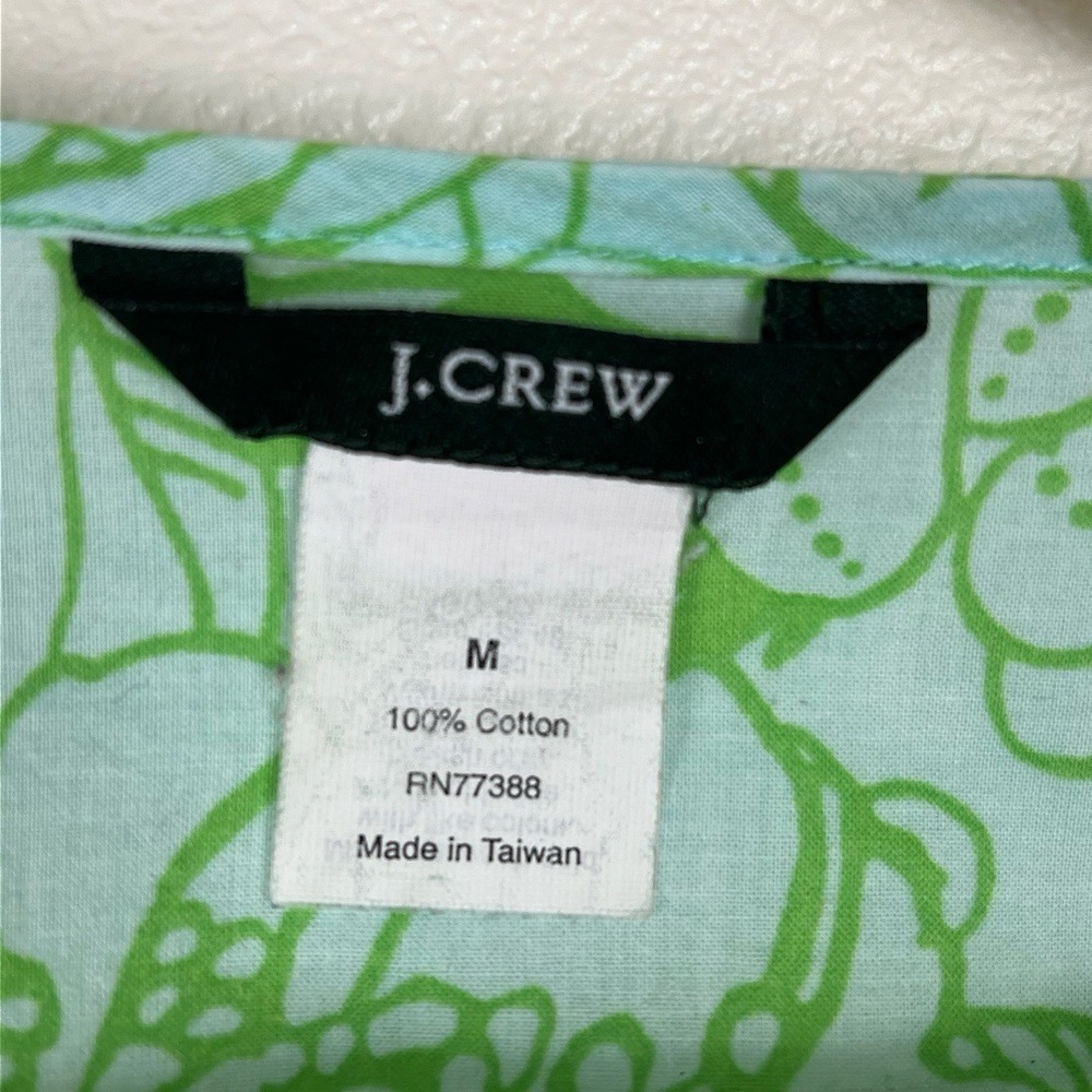 J.Crew Cotton Top Womens Medium Turquoise Green Tunic Floral Beach Preppy Resort - Picture 2 of 8